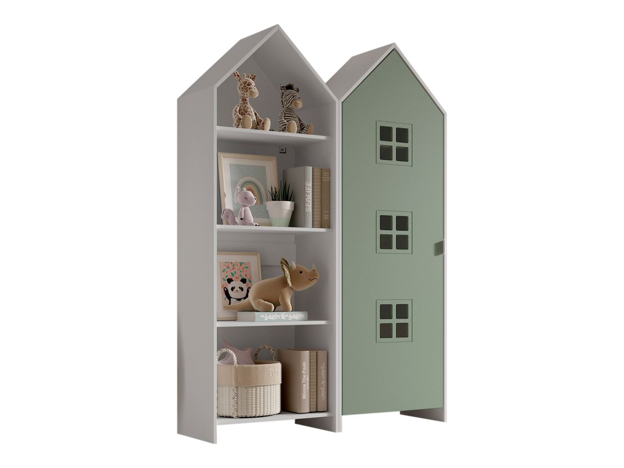Set: Schrank und Regal 'CASAMI BRUGES' Jugendschrank Wäscheschrank Weiß / Grün