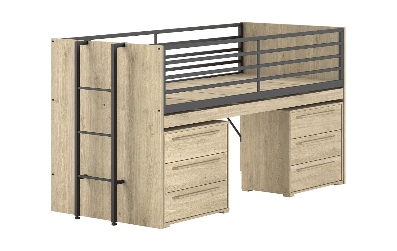 Funktionsbett 90x200 Schreibplatte 2 Kommoden 2S Hochbett Spielbett Jugendzimmer