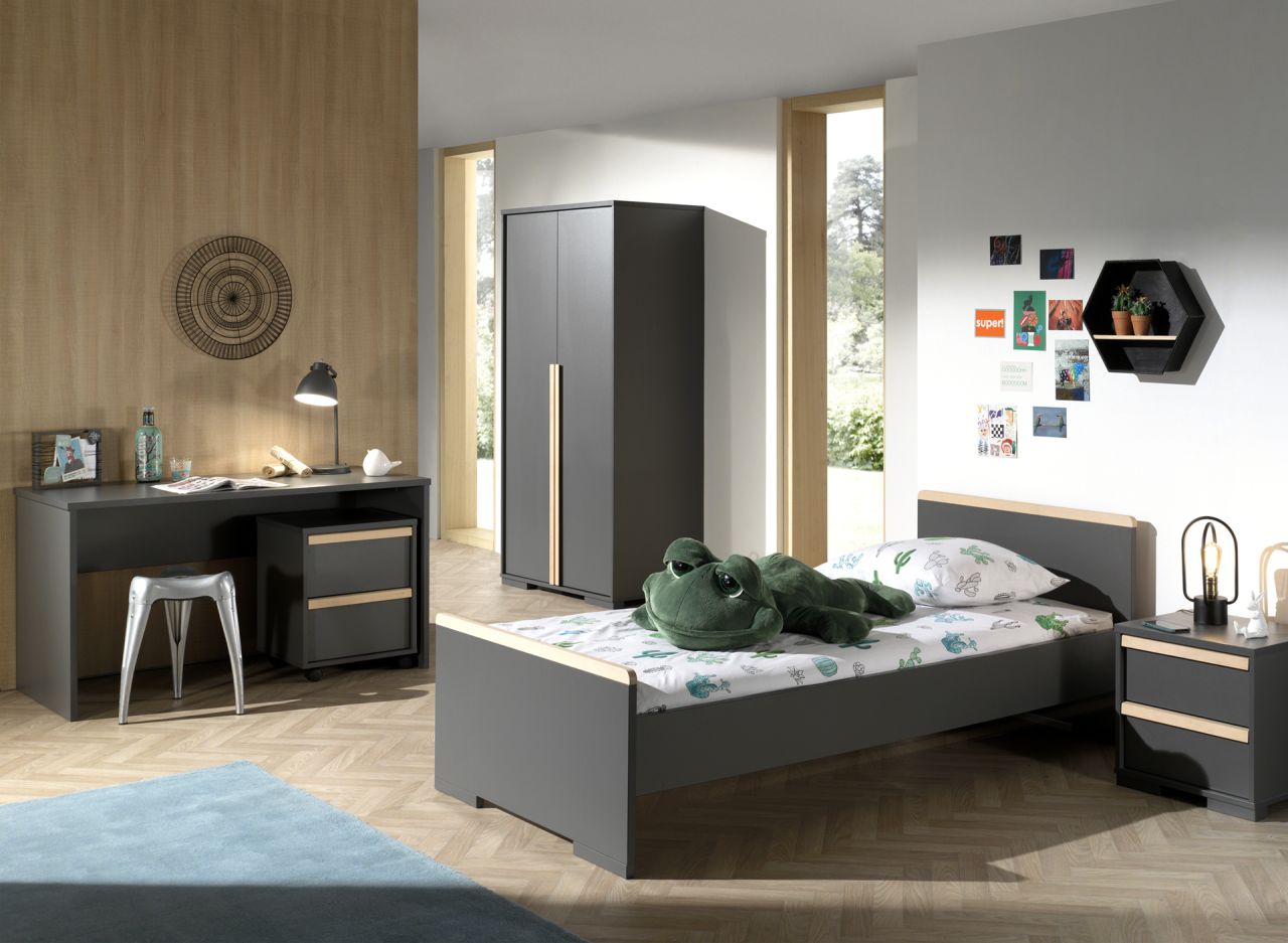 Vipack: Artikelset 'LONDON' 5-Teilig- Kinderzimmerset mit Bett -Anthrazit /Buche