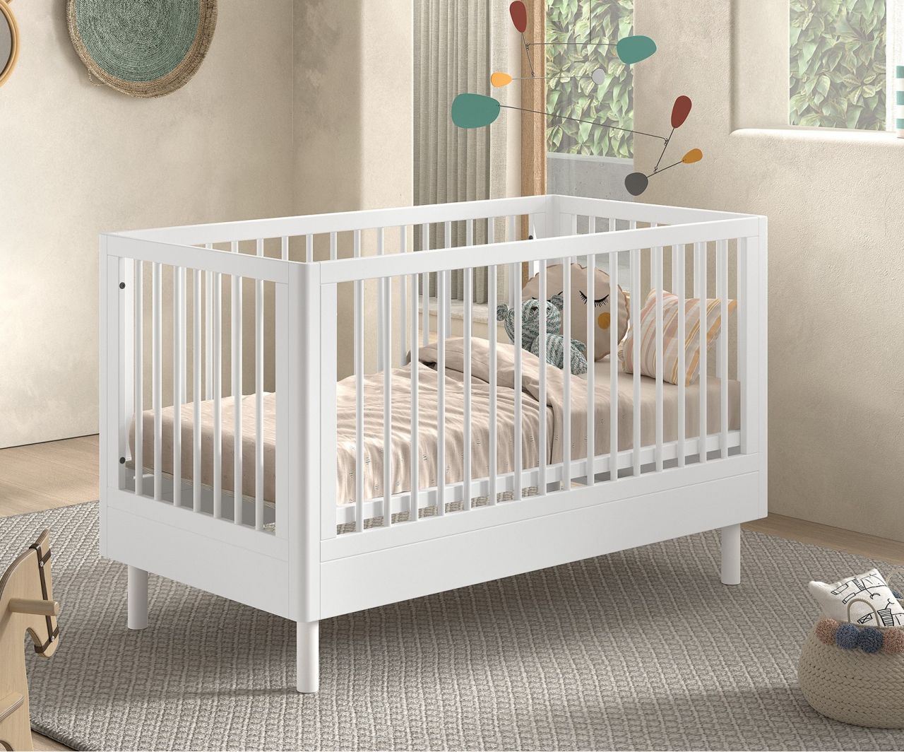 Babybett Kinderbett Gitterbett Juniorbett 70x140 Buche massiv Weiß lackiert