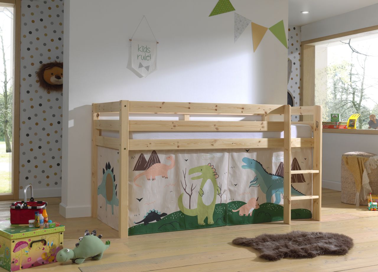 Vipack:'Pino' Halbhohes Bett mit Textilset 'Dino'-Natur