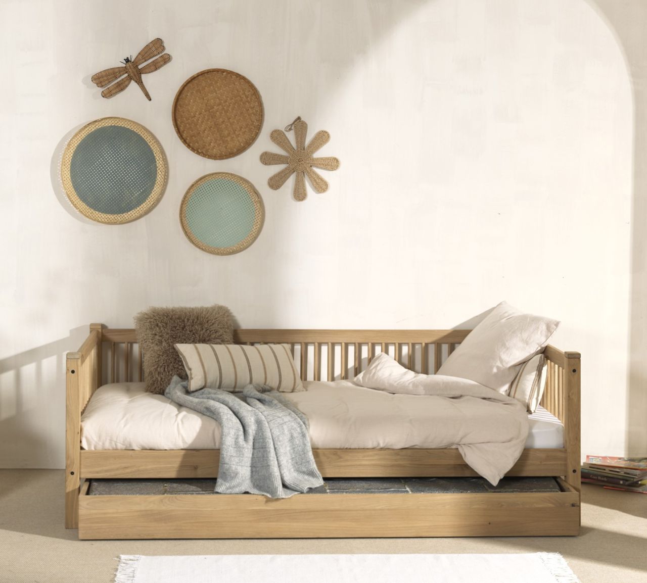 Kojenbett 90x200 Bettschublade Lattenrost Kinder- Jugendbett Eiche massiv geölt