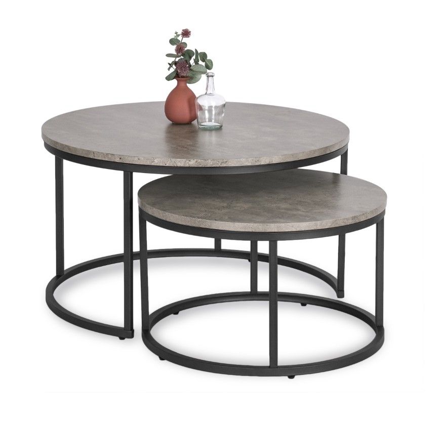 2 Beistelltische Ø 80/60 Tischset Couchtisch Ablagetisch Beton Schwarz