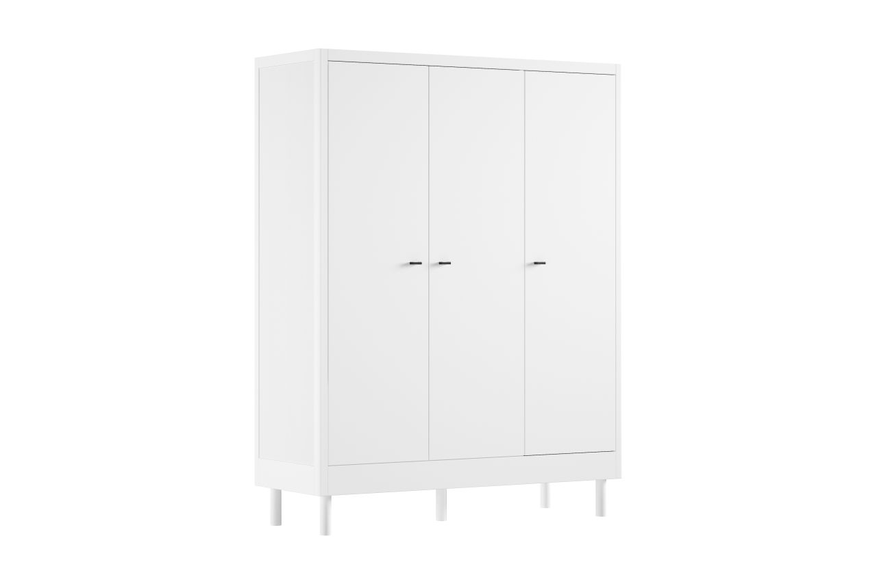 Kleiderschrank 3-trg. Jugendschrank Wäscheschrank Buche Massivholz Weiß lackiert