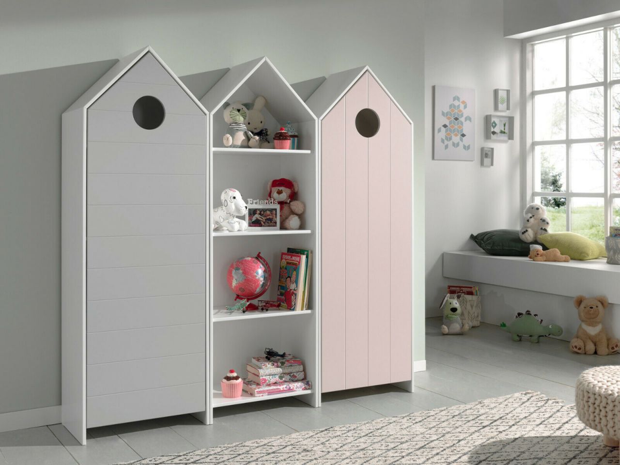 Vipack: Artikelset 'CASAMI' 3- Teilig- Schrank Wäscheschrank -Weiß / Grau / Pink