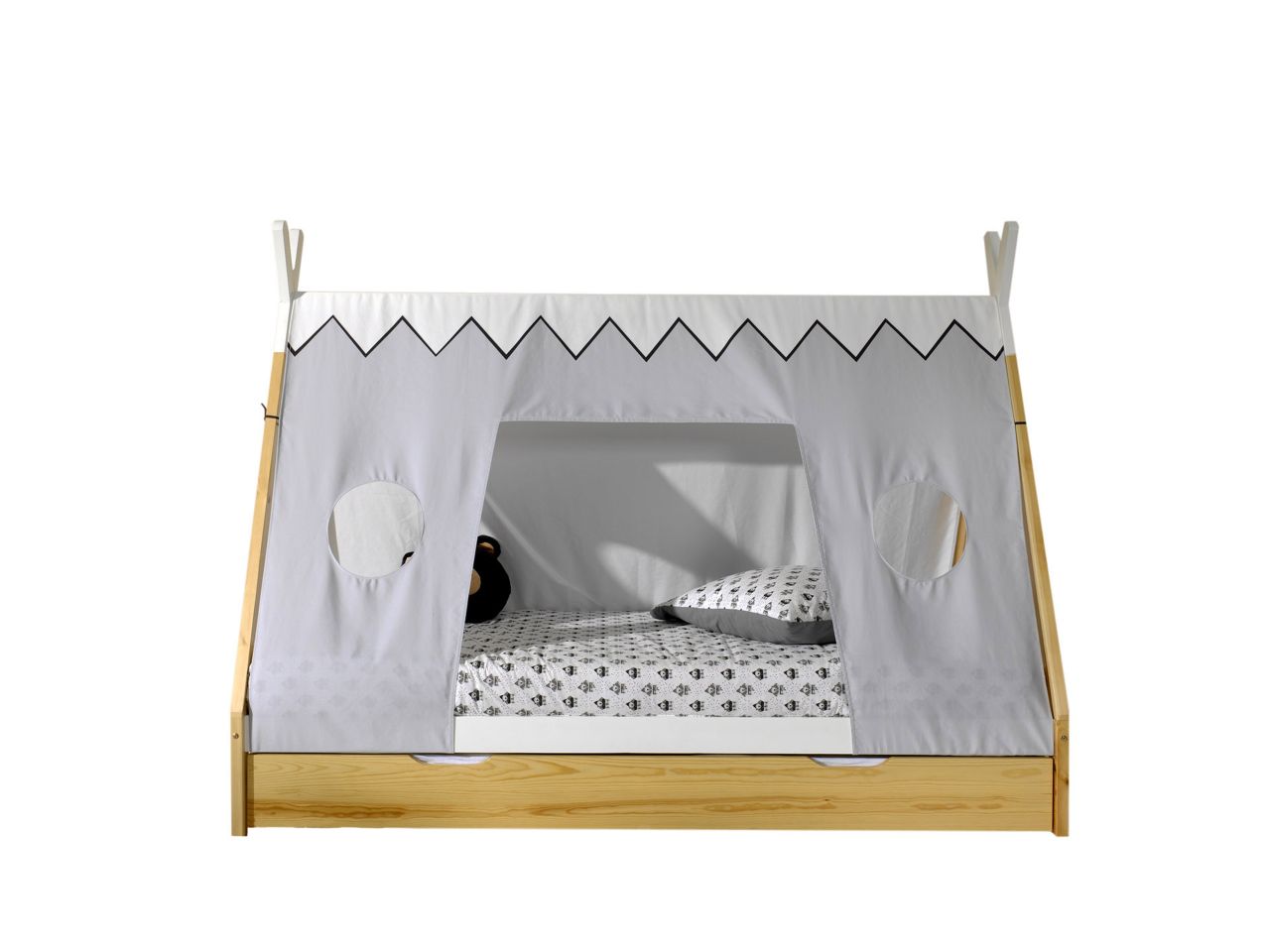 Tipi Bett mit Textilzeltdach Lattenrost Bettschublade 90x200 Kinderbett Zelt