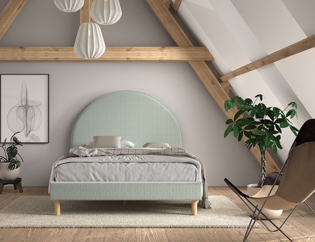 Set Polsterbett 140x200 Lattenrost Jugendbett rund Stoff Doppelbett Bett grün