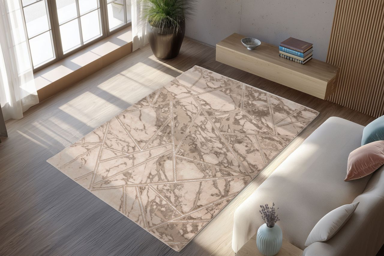 Teppich Höhe 12 mm Kurzflorteppich rechteckig Beige Wohnzimmer 5 Größen