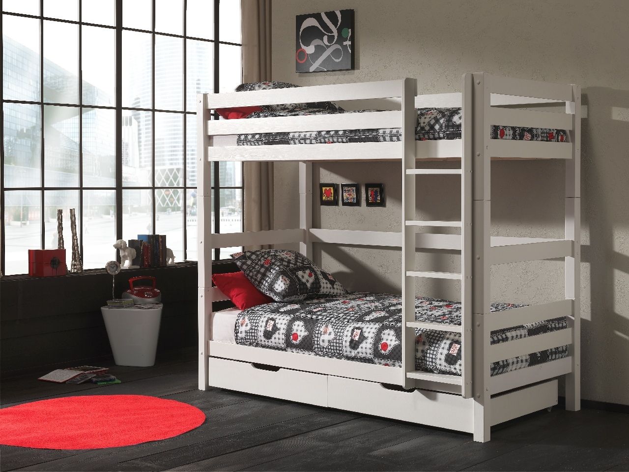 Vipack: PINO Etagenbett Hochbett H 182 + 2 Schubl. Kiefer massiv weiß - geteilt