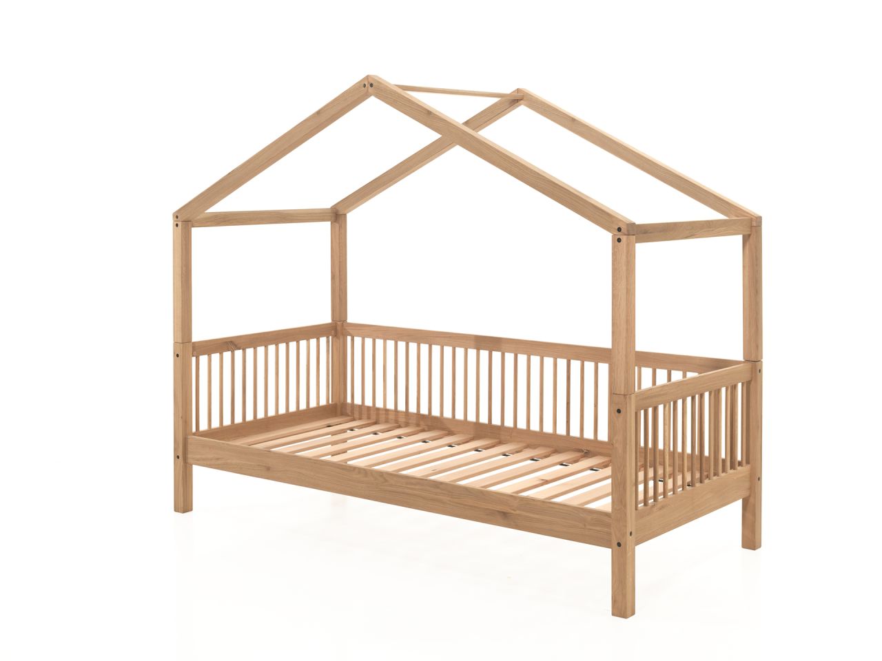 Hausbett Kinderbett 90x200 Kindermöbel Lattenrost Spielbett Eiche massiv geölt