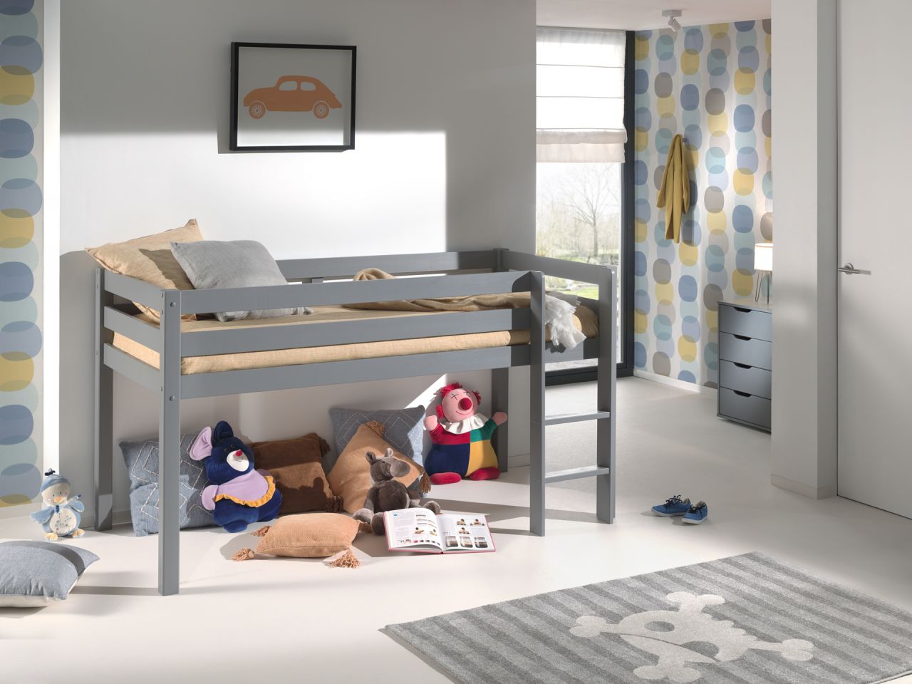 Vipack: Spielbett Pino 90 x 200 - Kinderbett Hochbett Jugendbett Hausbett- Grau