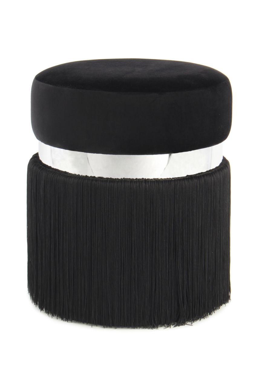Hocker Pouf Samt design silber modern Sitz rund Metall Schminkhocker Fransen