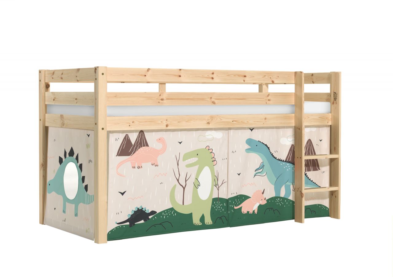 Vipack:'Pino' Halbhohes Bett mit Textilset 'Dino'-Natur