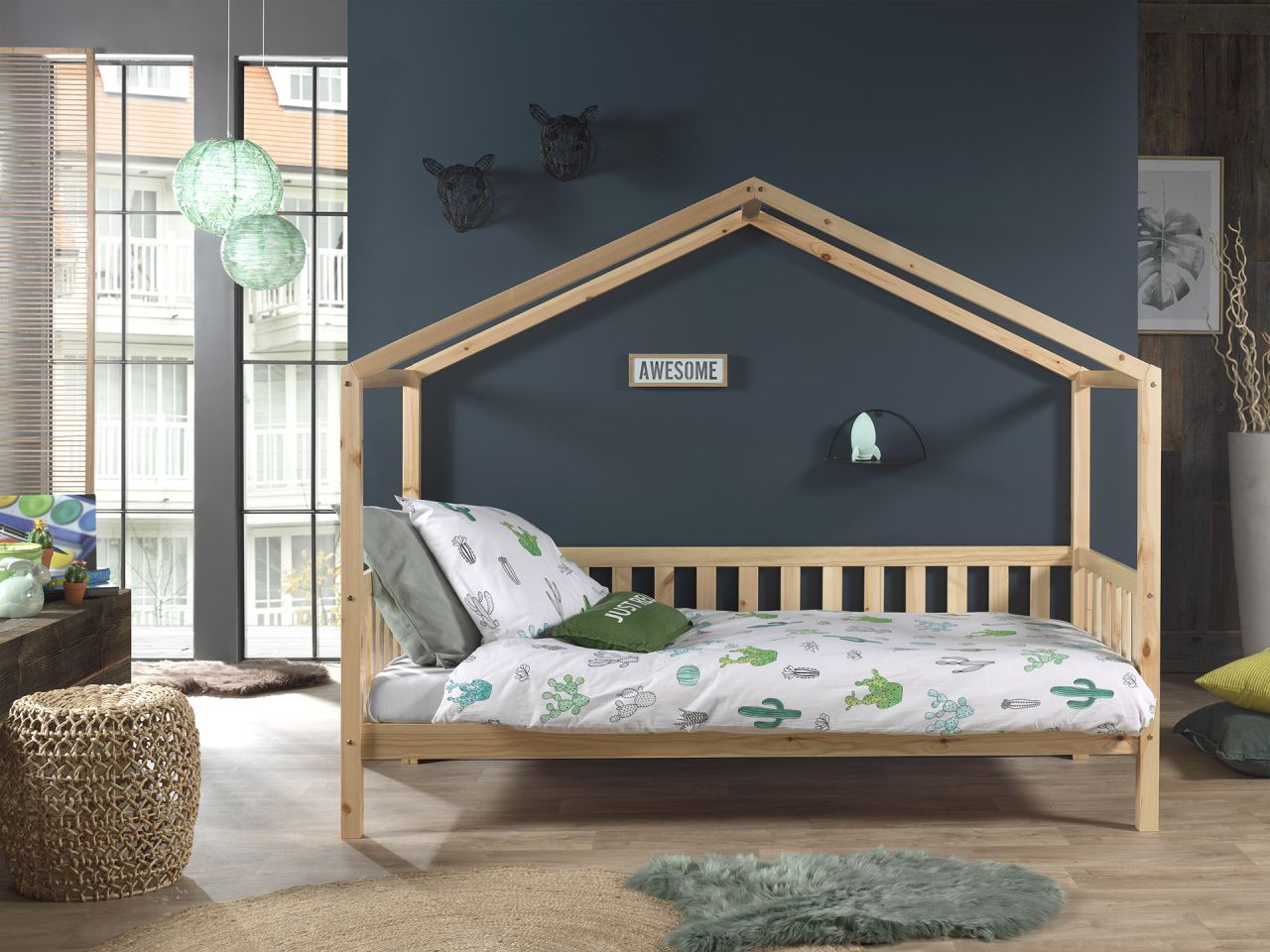 Vipack: Hausbett 90 x 200 - Spielbett Kinderbett Jugendbett Kiefer massiv Natur
