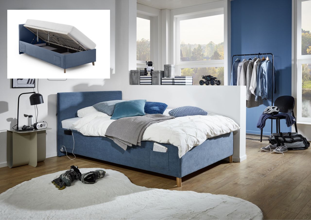 Polsterbett mit Bettkasten Lattenrost 3 Größen Jugendbett USB-Anschluss Ocean