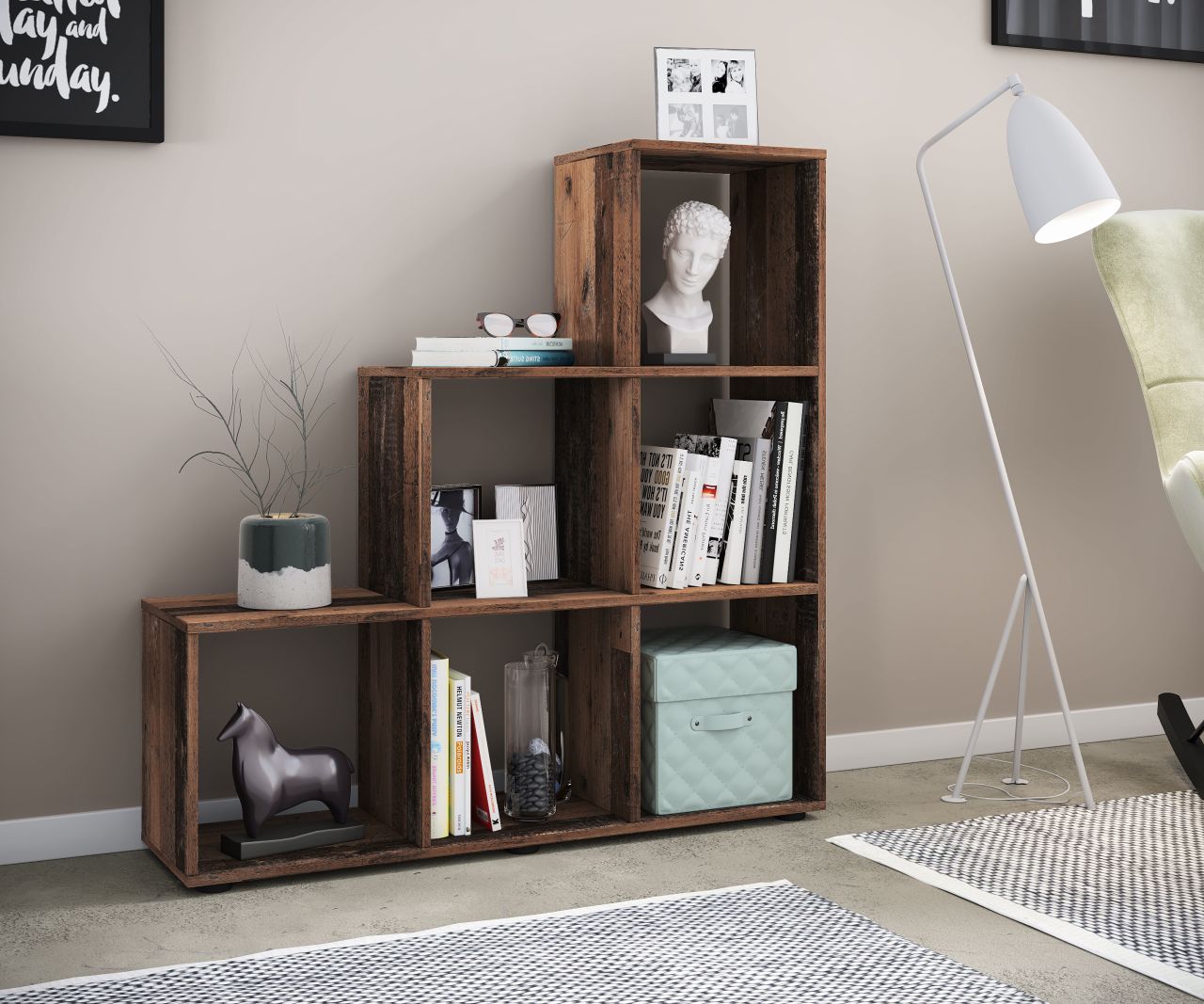 Treppenregal Regal Stufenregal Raumteiler Standregal Bücherregal 6 Fächer Möbel