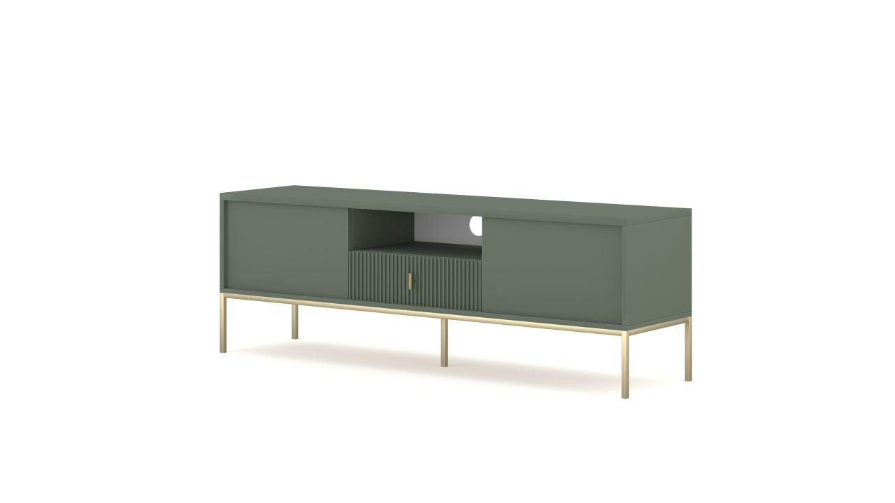 Lowboard 154 Fernsehkommode TV-Tisch TV-Kommode Sideboard Rauchgrün Gold