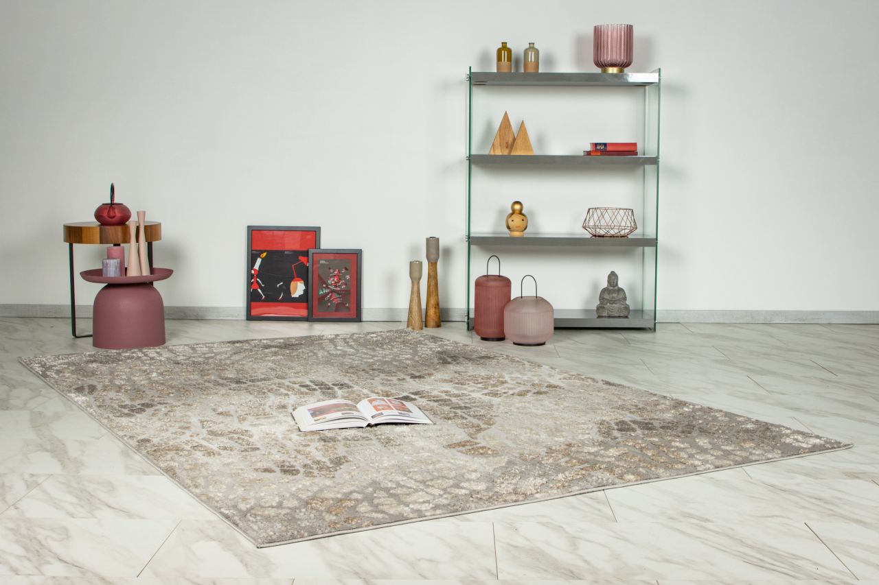 Teppich Höhe 11 mm Kurzflorteppich rechteckig Silber Beige 4 Größen