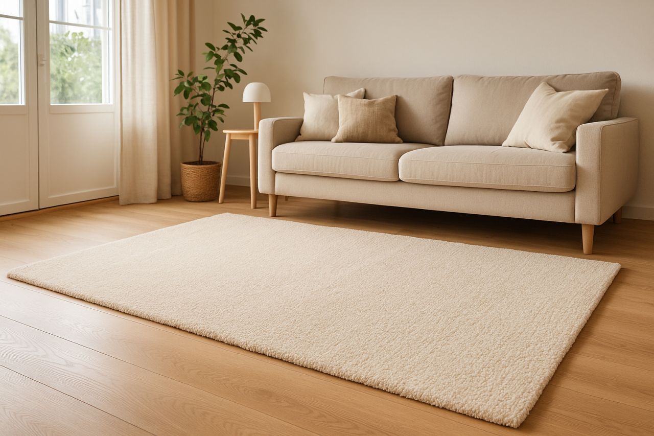 Teppich Höhe 30 mm Hochflorteppich rechteckig Elfenbein Wohnzimmer 4 Größen