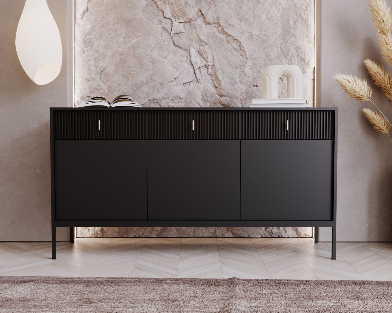 Sideboard Kommode 3T/3S Highboard Anrichte Wohnmöbel Schrank Schwarz