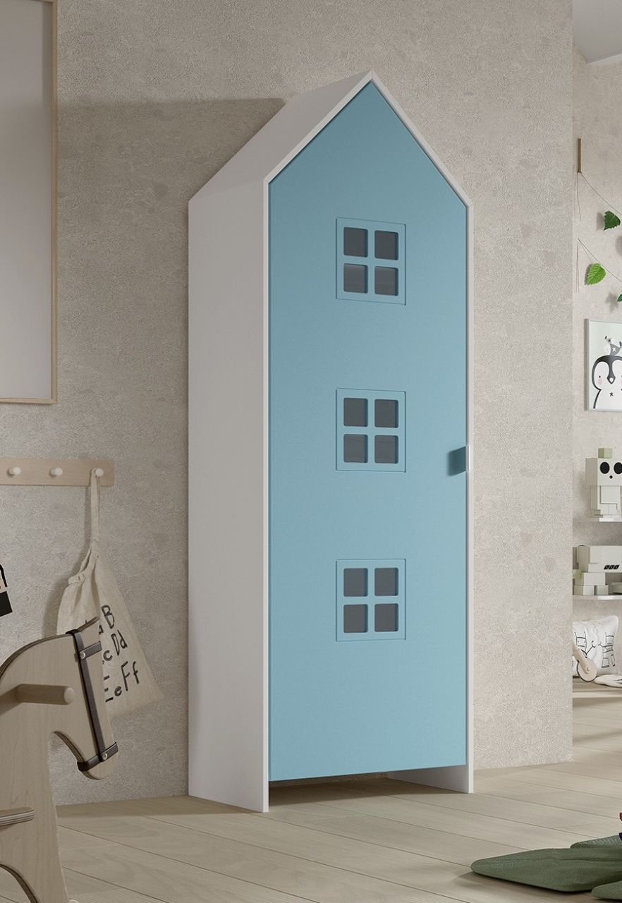 Schrank 1-türig 'CASAMI BRUGES' Jugendschrank Wäscheschrank Skandi Weiß Blau
