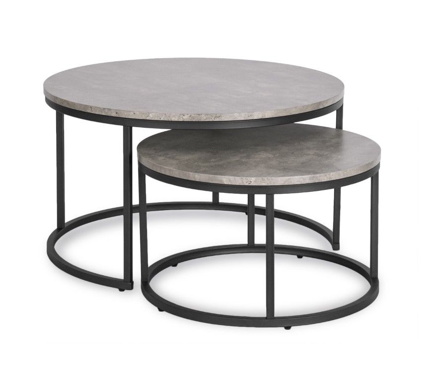 2 Beistelltische Ø 80/60 Tischset Couchtisch Ablagetisch Beton Schwarz