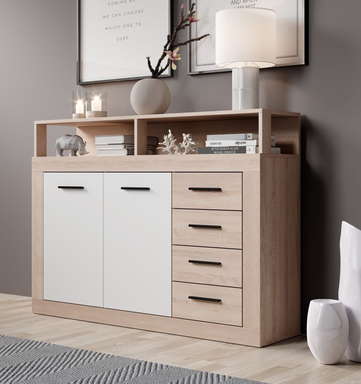 Sideboard Kommode 2T/4S Highboard Anrichte Wohnmöbel Schrank Sonoma-Eiche