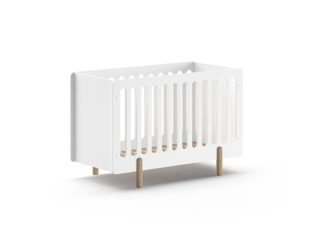 Babybett 60x120 höhenverstellbar Gitterbett Kinderbett ovale Sprossen Füße Weiß