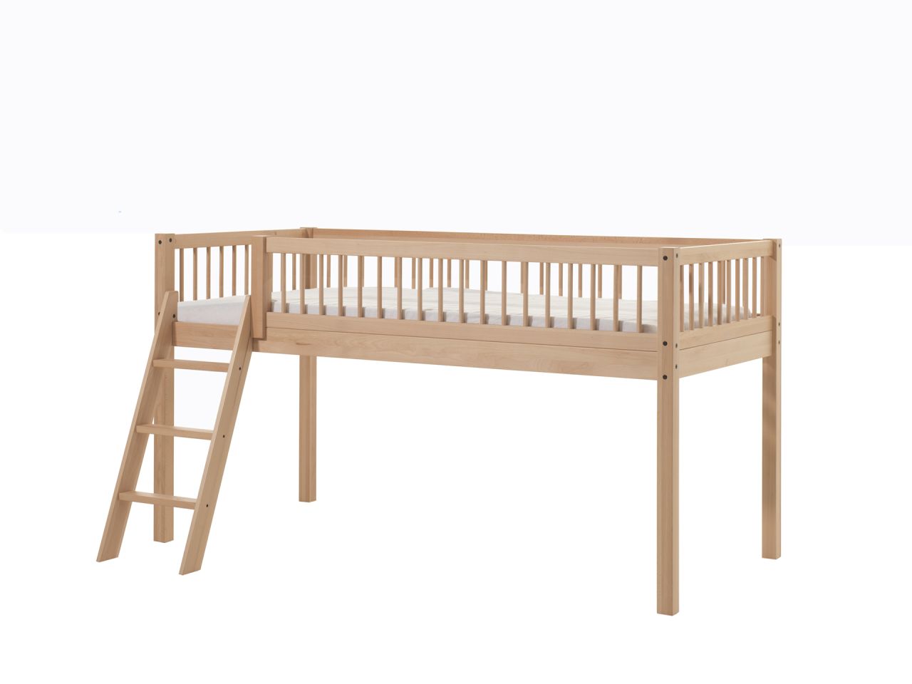 Halbhohes Bett Kinderbett 90x200 Kindermöbel Lattenrost Spielbett Buche natur
