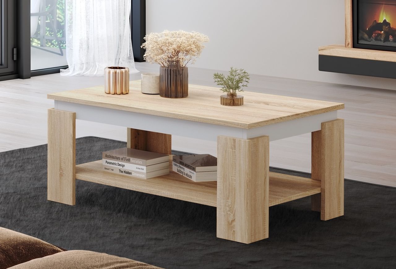 Couchtisch 90x60 Beistelltisch Wohnzimmertisch Sofatisch Ablagetisch Eiche Weiß