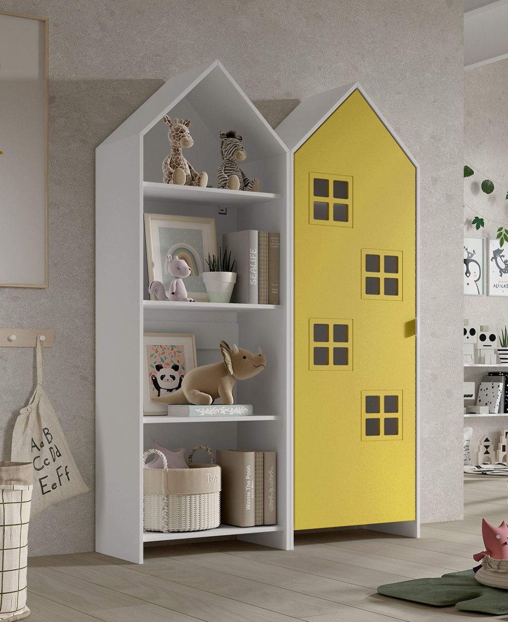 Set: Schrank und Regal 'CASAMI BRUGES' Jugendschrank Wäscheschrank Weiß / Gelb