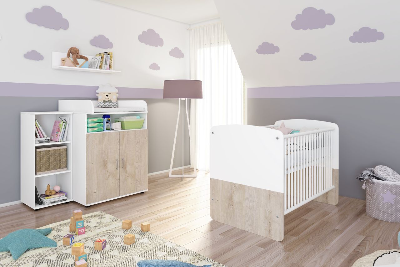 Babyzimmer Set Babybett Wickelkommode Wandregal Kinderzimmerset Regal Babymöbel