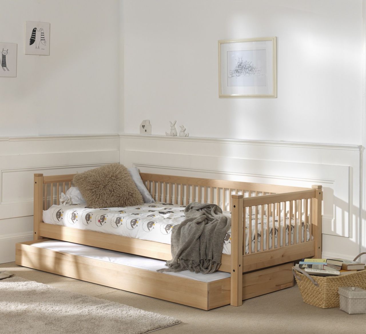 Kojenbett 90x200 Bettschublade Lattenrost Kinder- Jugendbett Buche massiv Natur