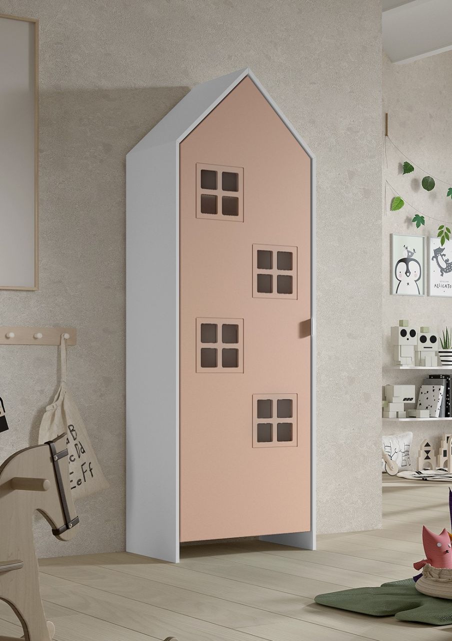 Schrank 1-türig 'CASAMI BRUGES' Jugendschrank Wäscheschrank Skandi Weiß / Pink