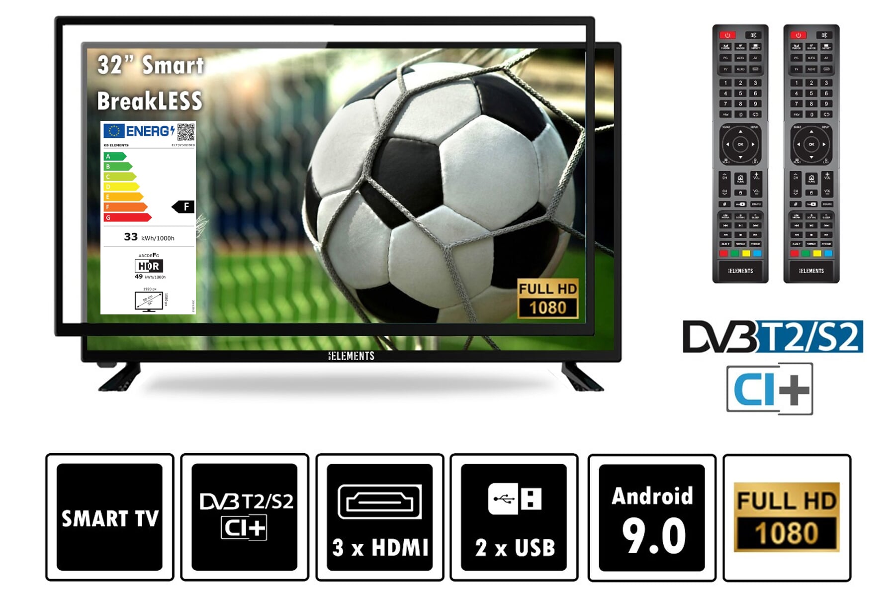 KB Elements 32' Smart TV Fernseher DVB-T2/S2, bruchfest ELT32SDEBR9