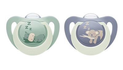 NUK First Choice Night Silikon Schnuller 0-6 Monate grün/blau