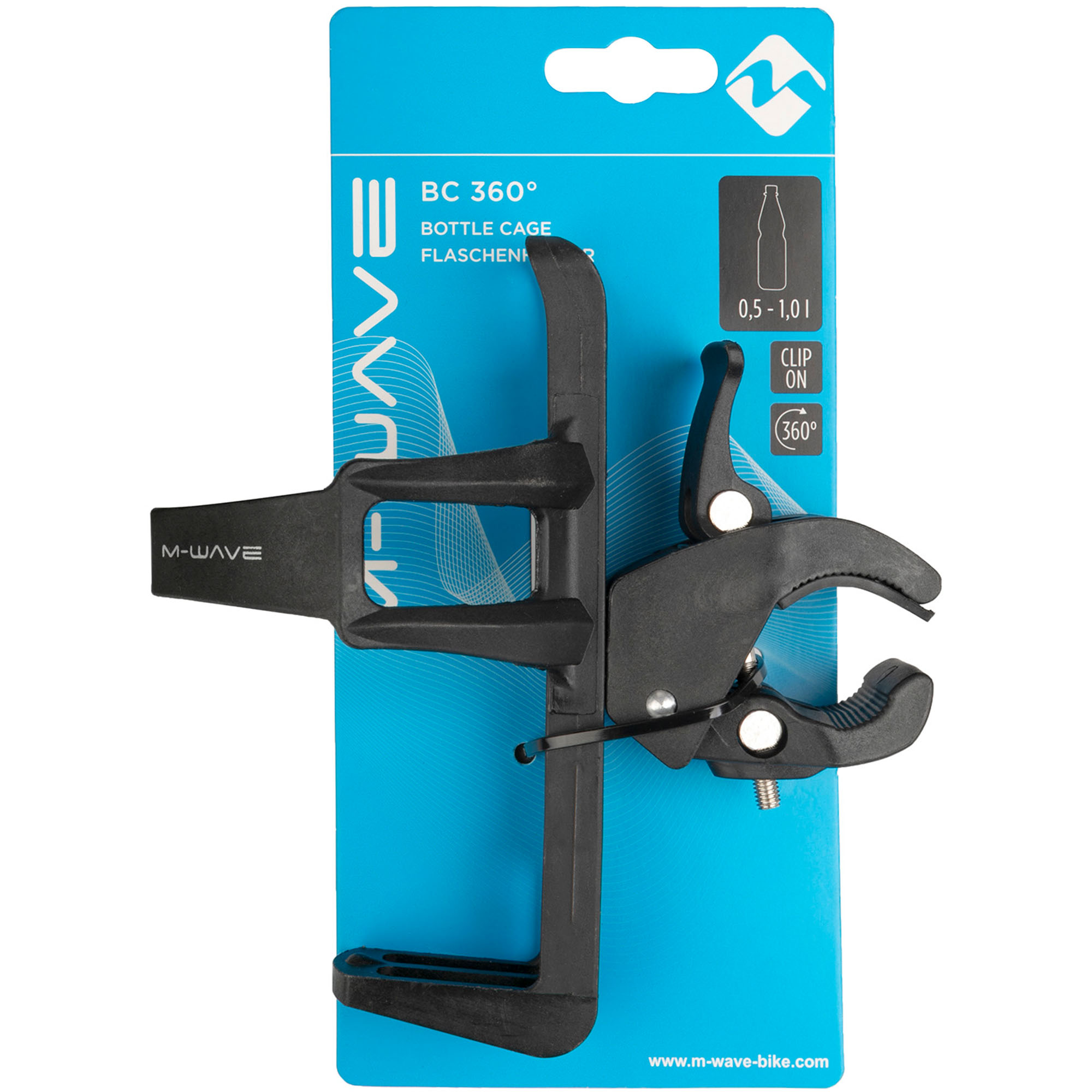 M-Wave BC 360 Flaschenhalter Kunststoff Fahrrad Rollstuhl Clip-On Halter 0,7 - 1,0 Liter