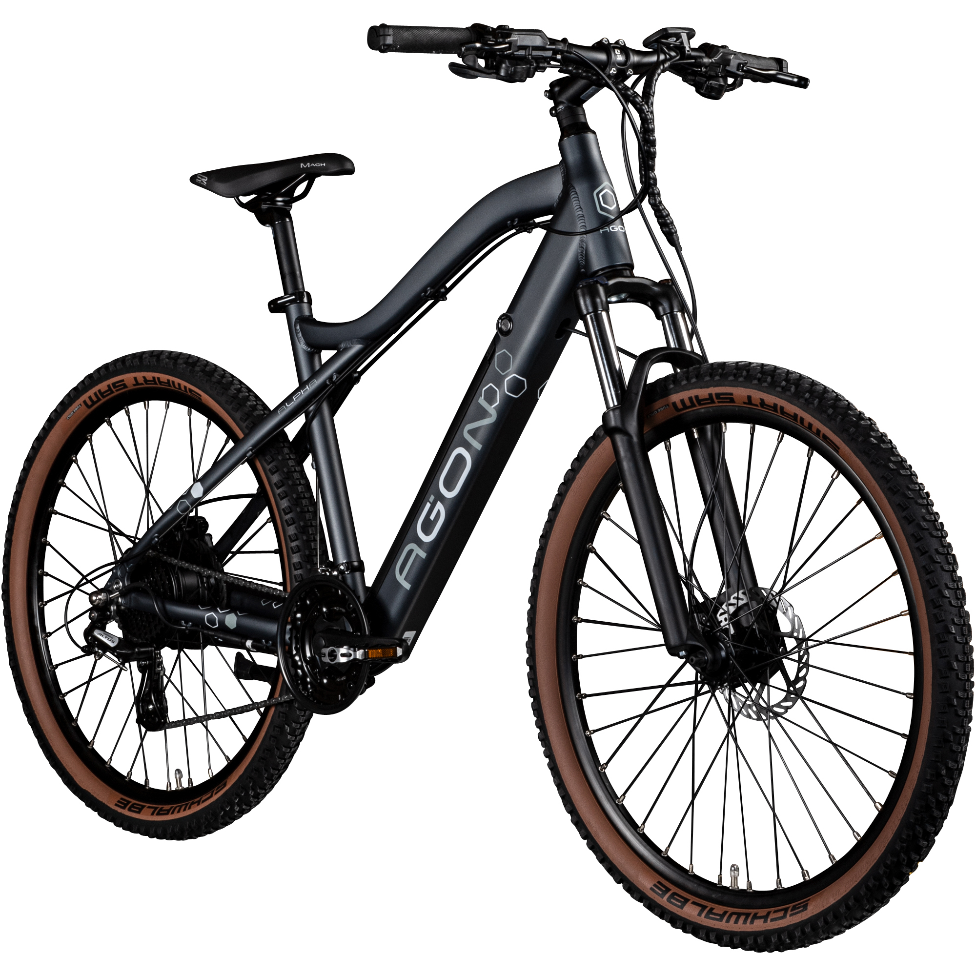 Agon Alpha E Bike Mountainbike Herren oder Damen 160 - 185 cm Pedelec 27,5 Zoll Hardtail MTB Trail mit Ananda Motor 10 Gang 540 Wh