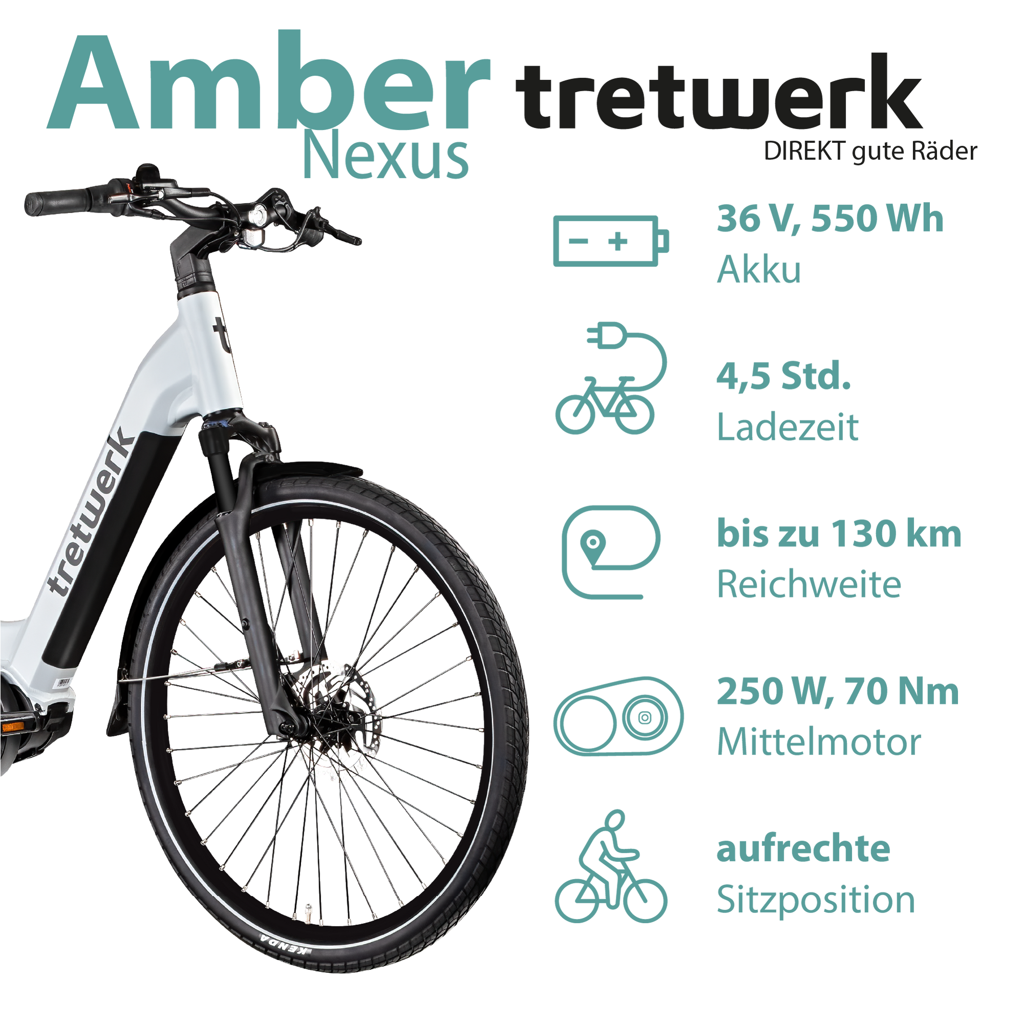 Tretwerk Amber Nexus E Bike Damen 28 Zoll Elektrofahrrad 155 - 185 cm Hollandrad Tiefeinsteiger mit 7 Gang Nabenschaltung