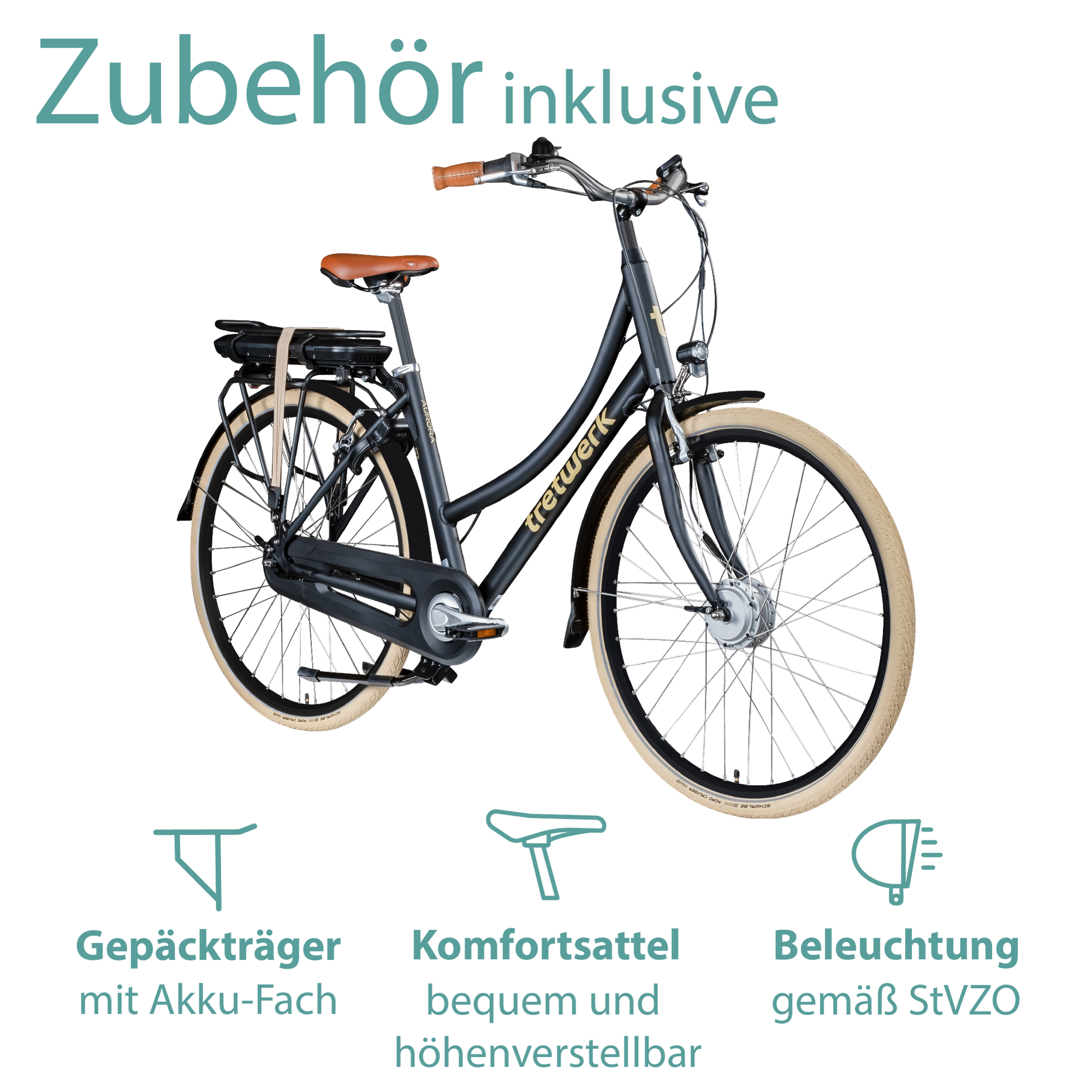 Tretwerk Aurora E Bike 28 Zoll Pedelec Damen Herren 155-185 cm Elektrofahrrad 522 Wh E Fahrrad Damenfahrrad 7 Gang