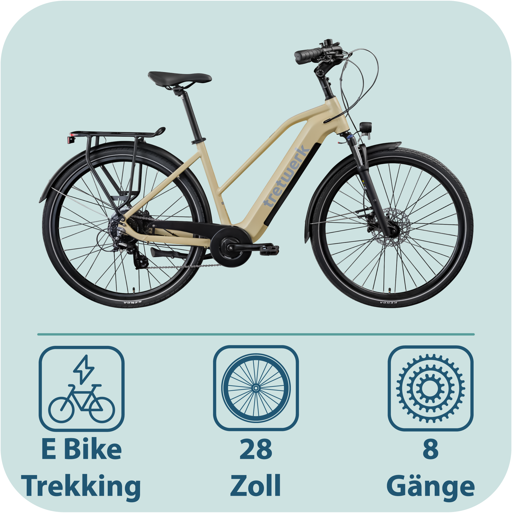 Tretwerk Onyx E Bike Damen Trekkingrad ab 155 cm Elektrofahrrad 550 Wh Pedelec Trekking Rad Fahrrad mit 8 Gang und Beleuchtung StVZO