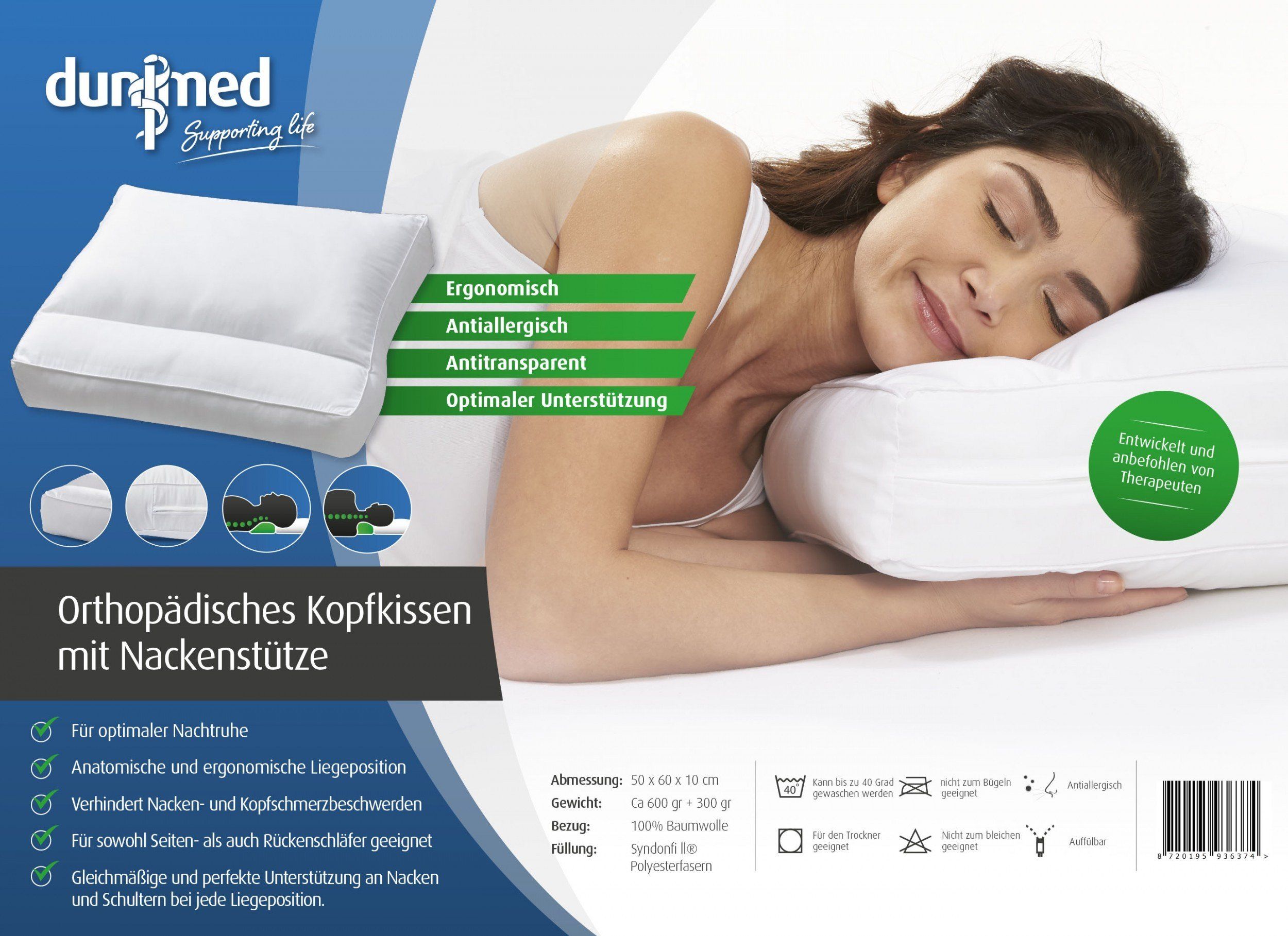 Dunimed Orthopädisches Kopfkissen mit Nackenstütze