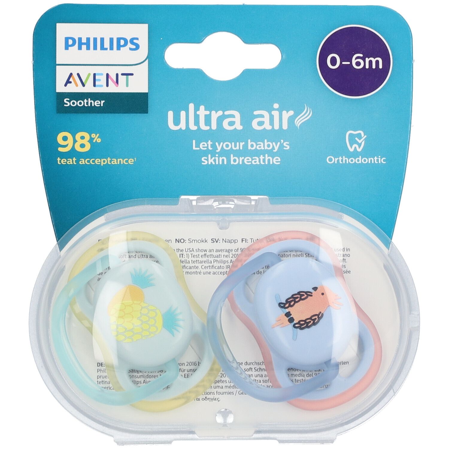 PHILIPS Avent Ultra Air Schnuller 0-6 Monate, Papagei/ Ananas