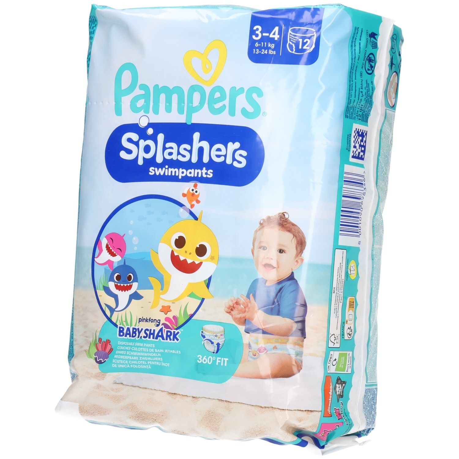 Pampers Windeln Größe 3-4, Splashers Baby Shark Limited Edition, 12 Stück, Einweg-Schwimmwindeln,
