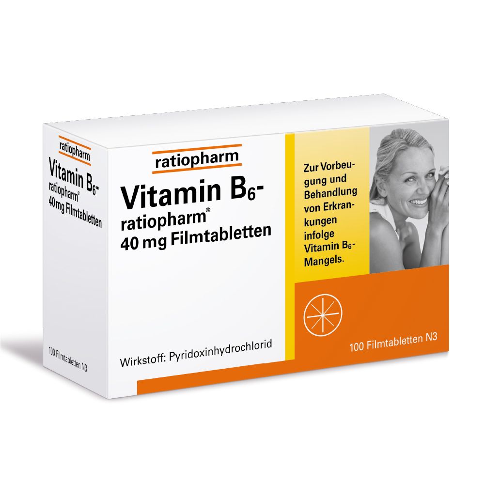 Vitamin-B6-ratiopharm® 40 mg Filmtabletten – zur Vorbeugung und Behandlung von Nervenerkrankungen aufgrund eines Vitamin B6-Mangels; mit Pyridoxinhydrochlorid