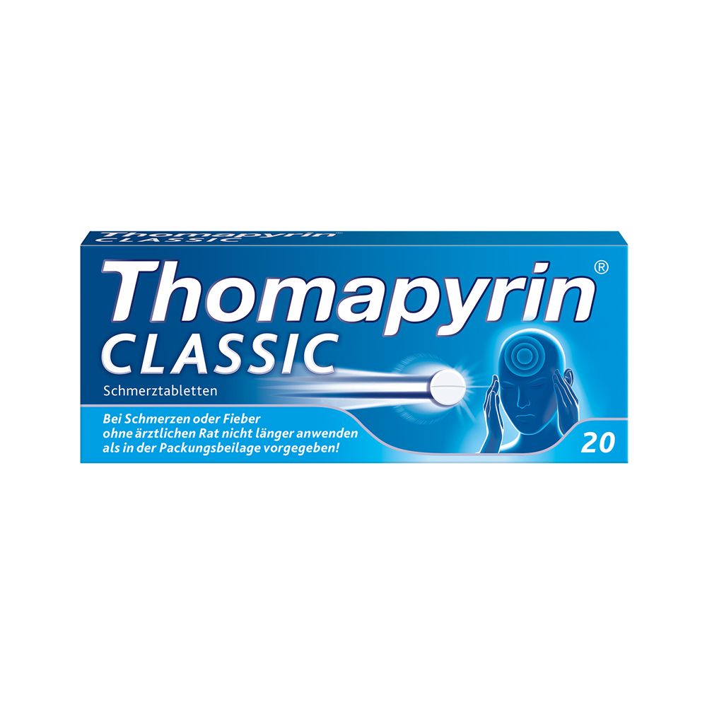 Thomapyrin Classic 20Stk. | schnelle Hilfe bei akuten leichten bis mäßigen Kopfschmerzen
