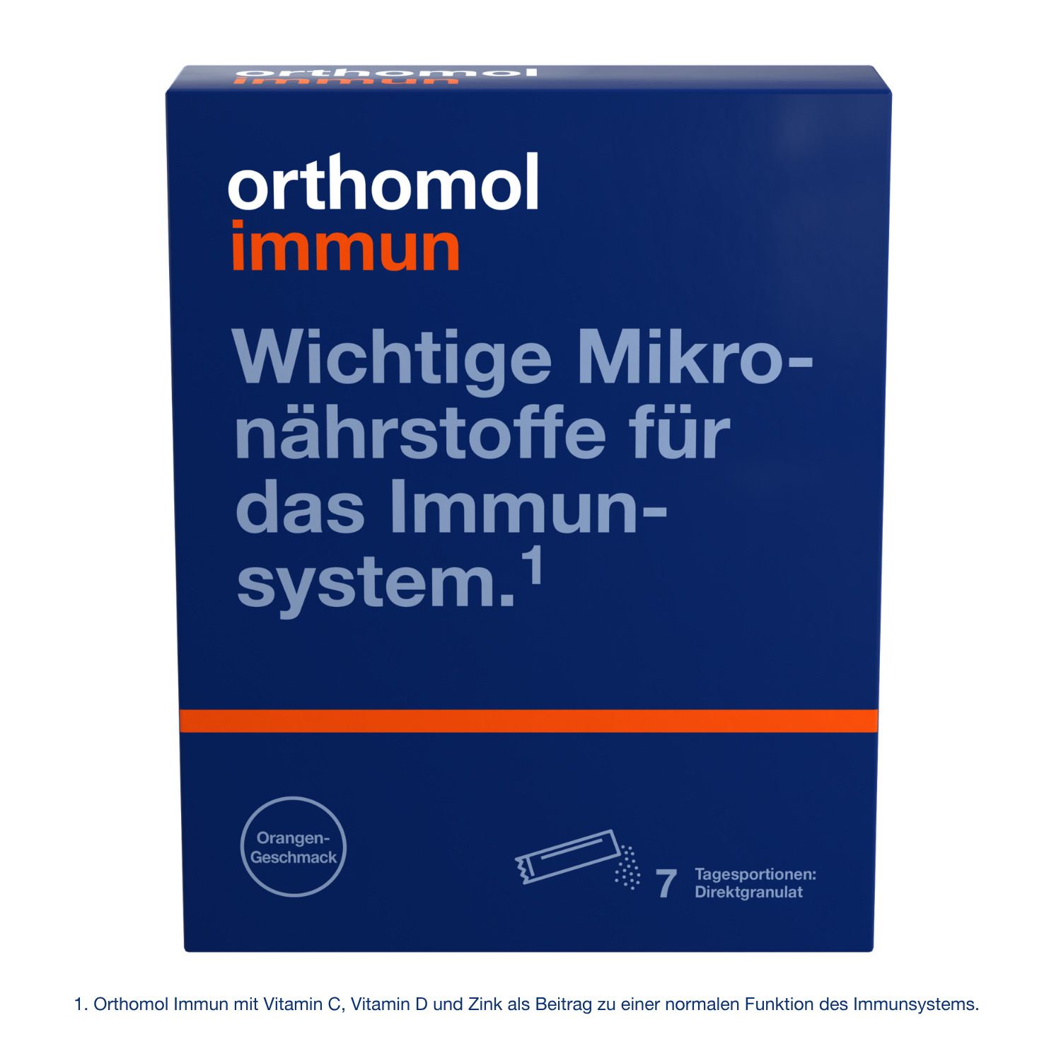 Orthomol Immun - Mikronährstoffe zur Unterstützung des Immunsystems - mit Vitamin C, Vitamin D und Zink - Direktgranulat Orangen-Geschmack