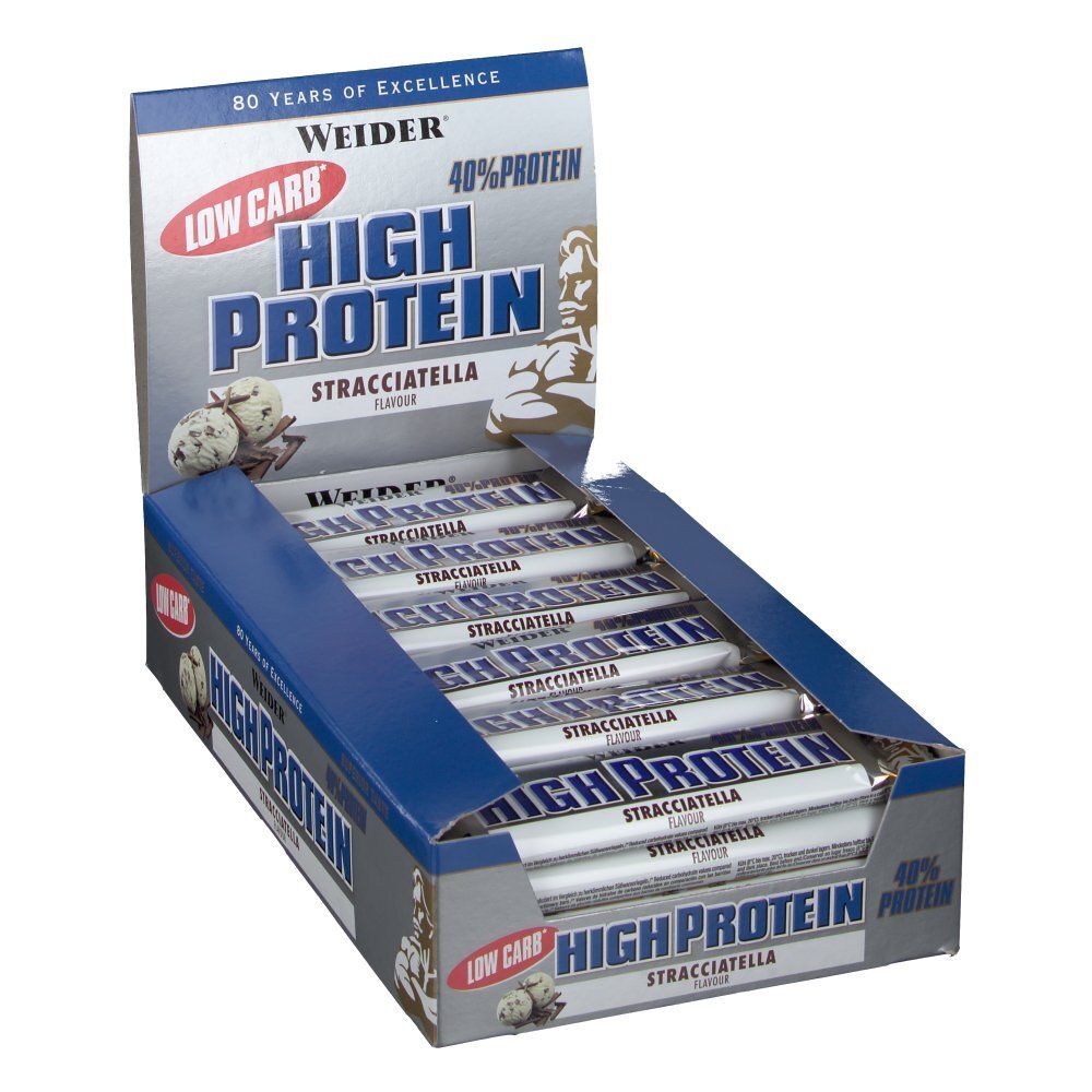 Weider 40 % High Protein Low Carb, Stracciatella, Riegel