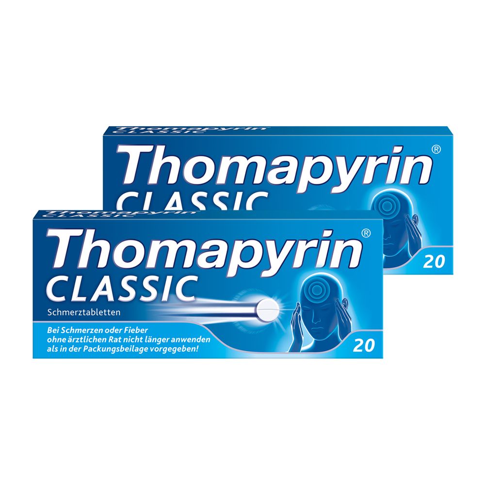 Thomapyrin Classic 2x 20Stk. | schnelle Hilfe bei akuten leichten bis mäßigen Kopfschmerzen