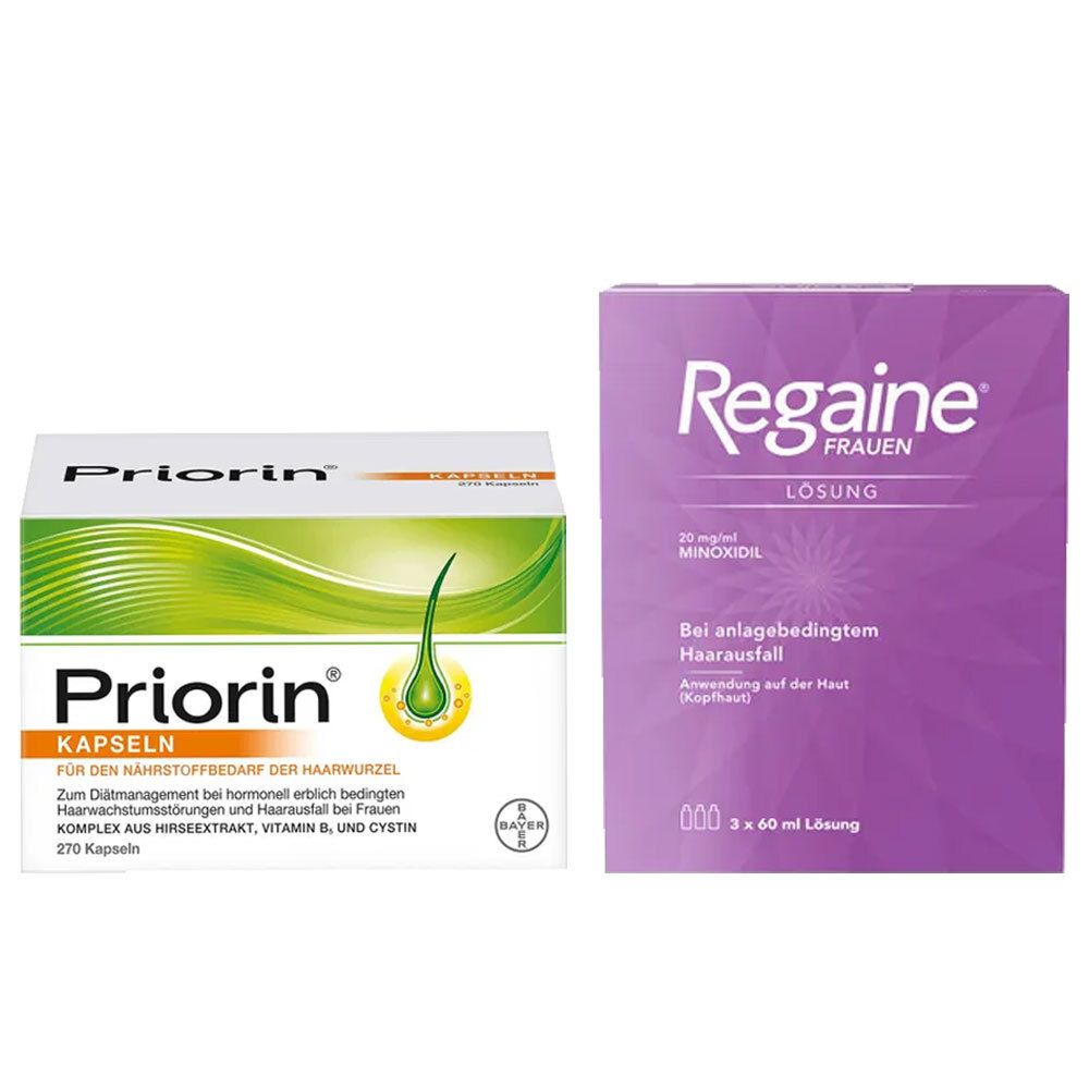 Priorin® Kapseln + Regaine® Frauen Lösung 2% 3 Monats-Vorrat